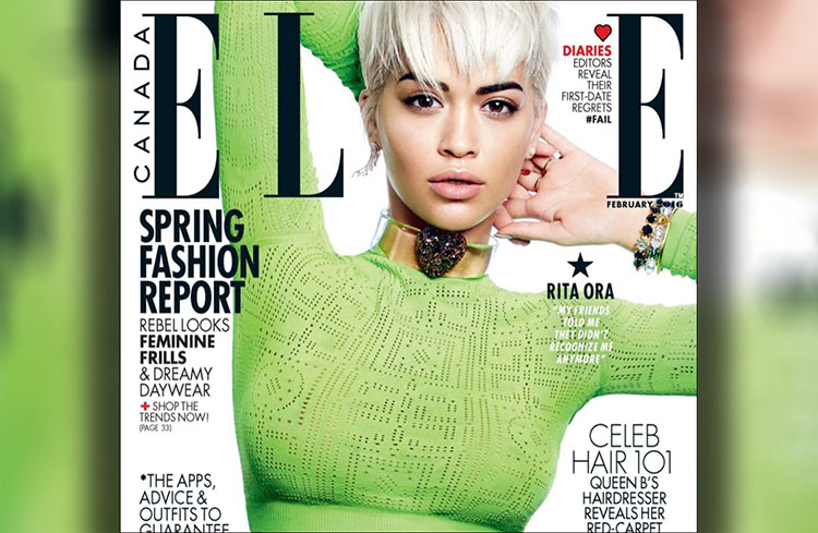 Rita Ora pose pour le magazine ELLE Canada de Février 2016
