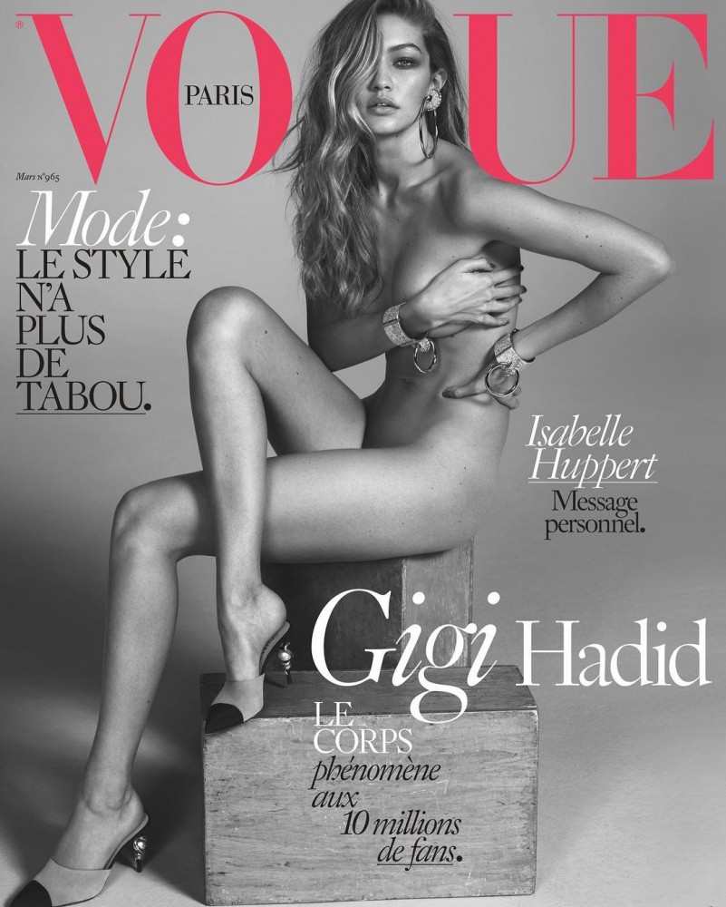 Gigi Hadid nue en couverture de Vogue Paris
